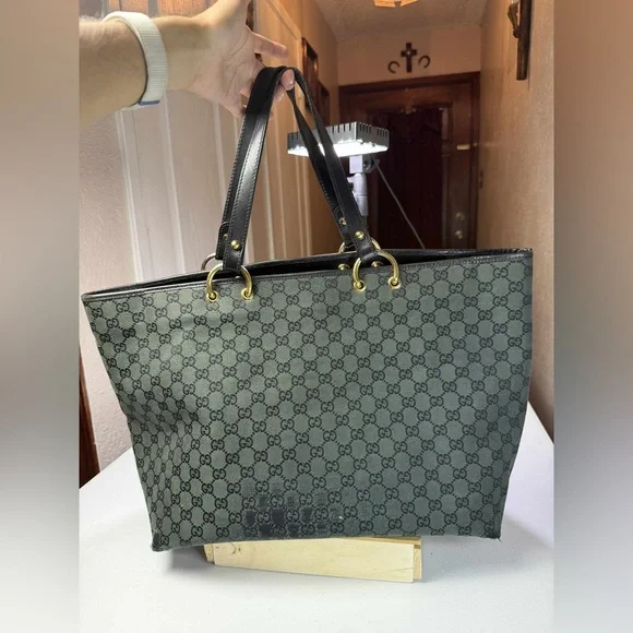 GUCCI GG Canvas Women's GG
Canvas, Leather Tote Bag Black, - Picture 5 of 16